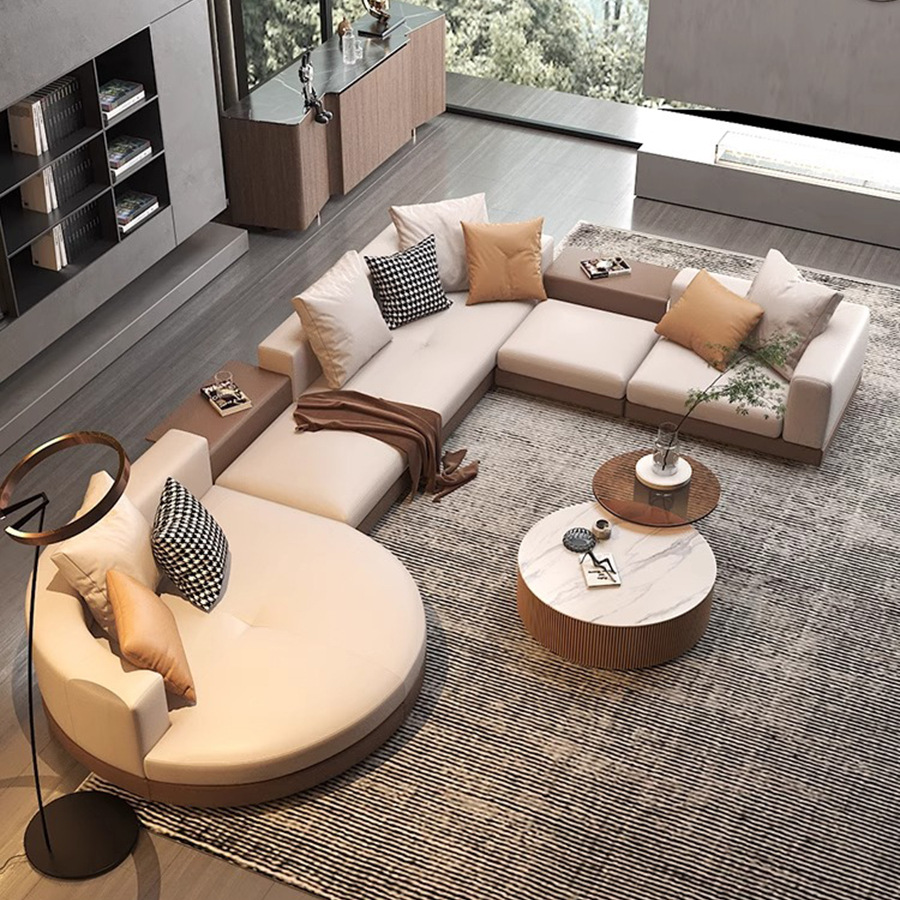 Итальянский кожаный диван Коннери современный для большой и маленькой квартиры легкая роскошь угловой L-образный диван