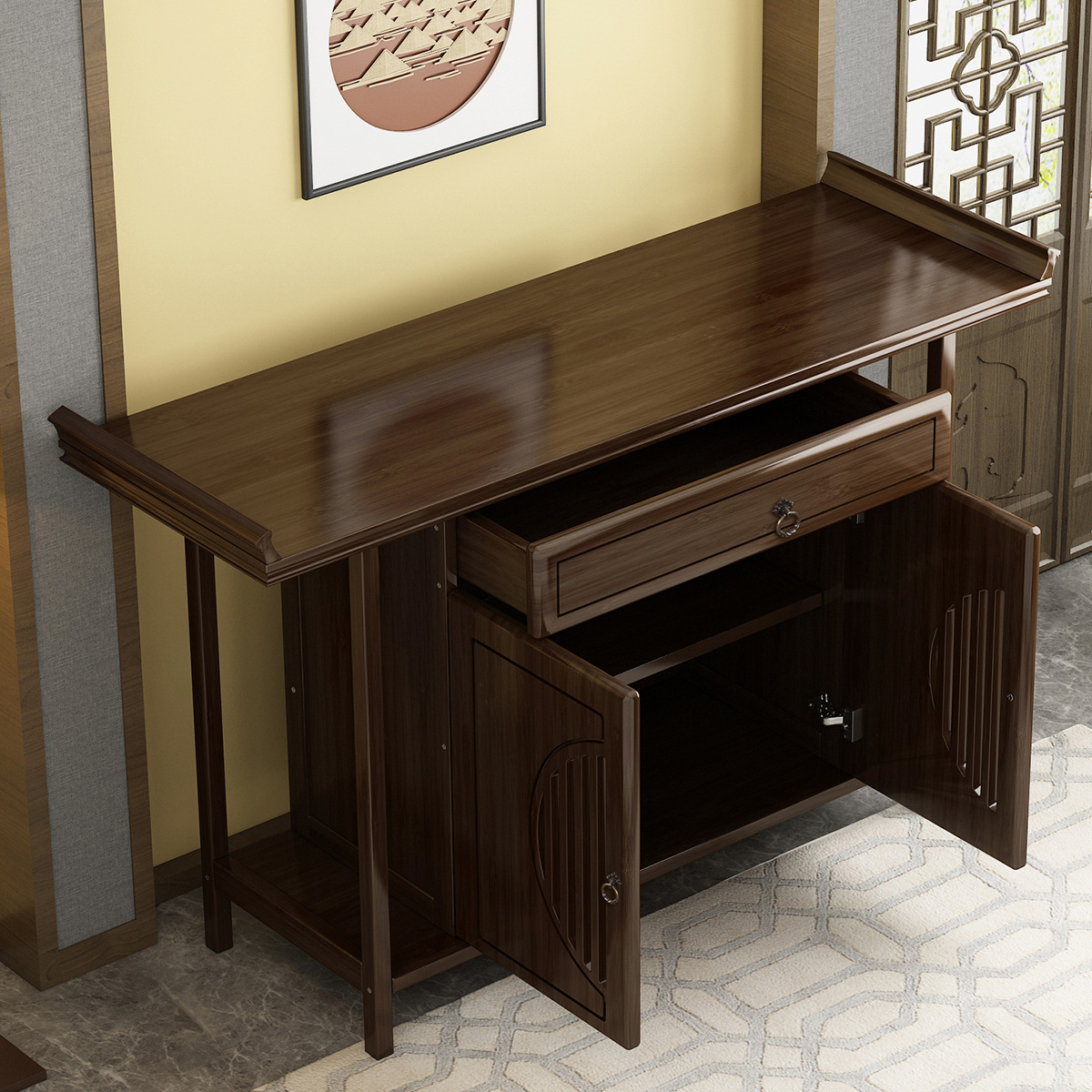 New Chinoiserie Entrance Table Light Luxury Door Floor-Standing Household Partition Cabinet Offering Table Strip Table Solid Wood Entrance Cabinet Offering Table