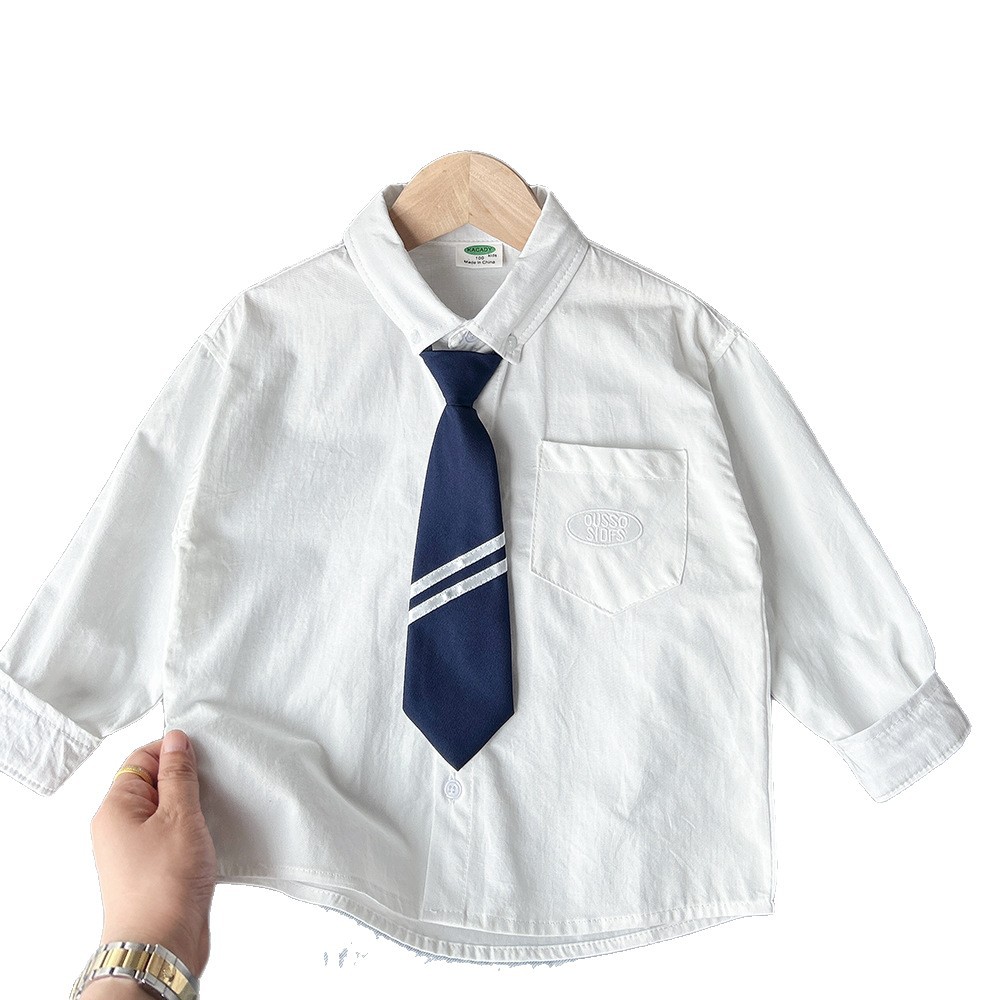 2025 New Autumn Children's Clothing for Older Children Jk Preppy Style Fashionable Boy Tie Class Uniform Kindergarten Uniform Shirt Wholesale