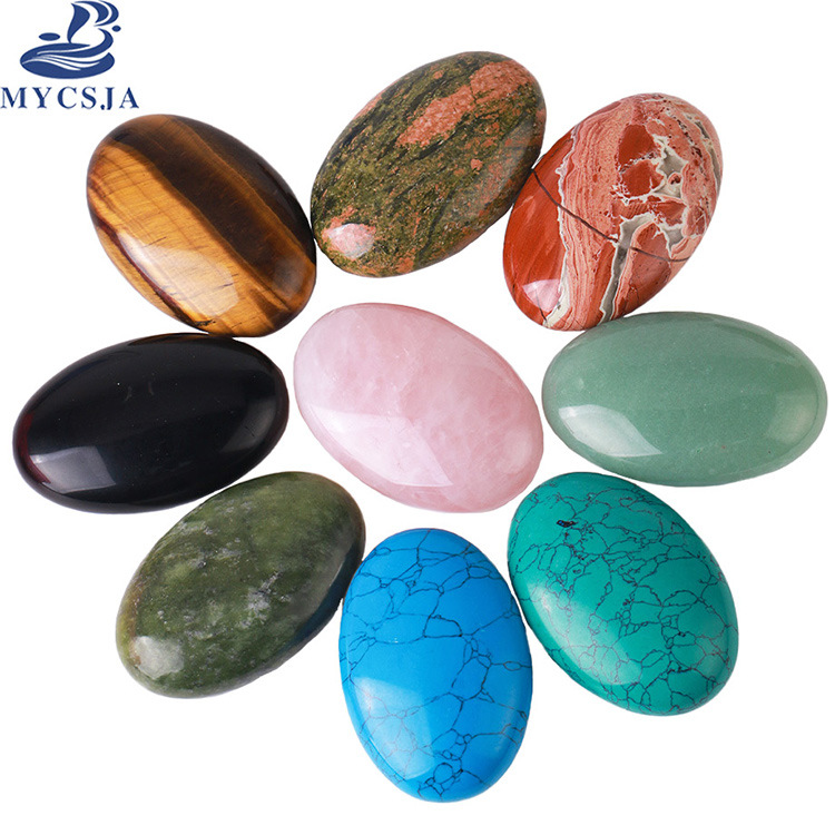 MYCSJA egg-shaped double-sided oval multi-color semi-precious stone crystal handle handmade crafts ore ornaments