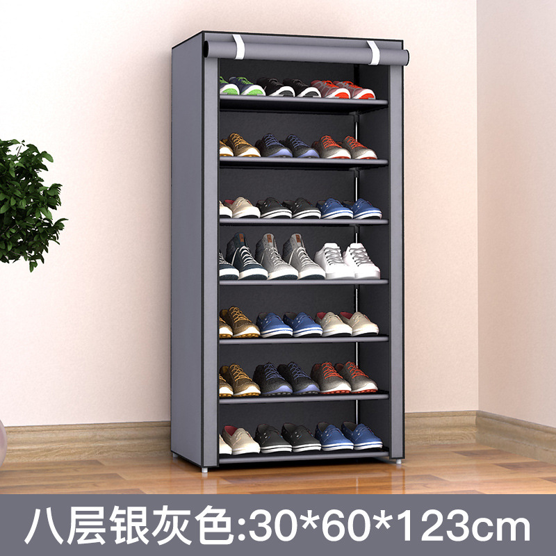 Simple Shoe Cabinet with Zipper, Simple Shoe Rack with Dust Cover, Korean Steel Pipe Single Row Door Storage Rack