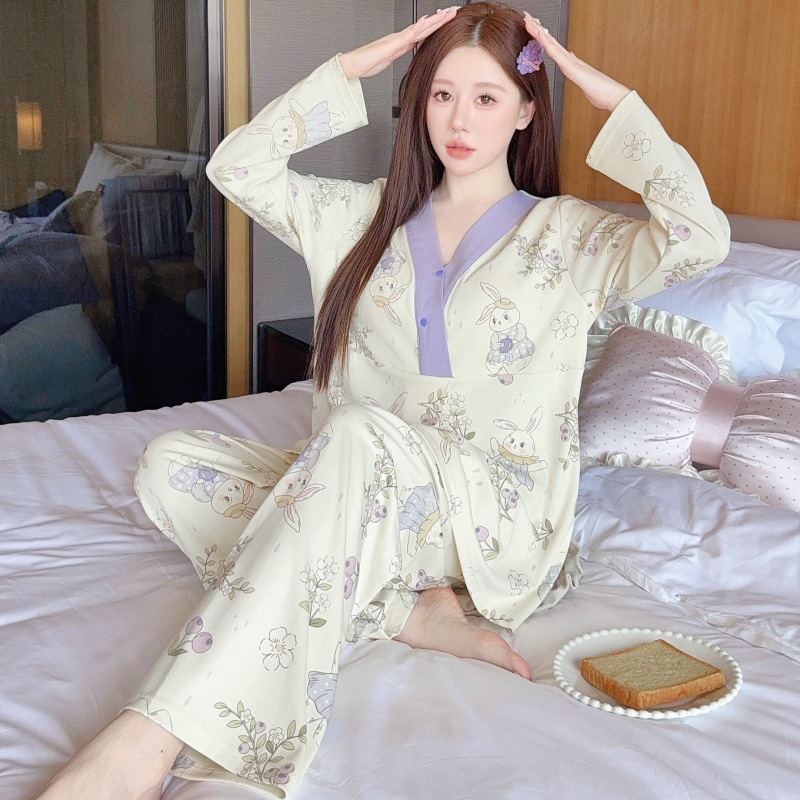 Spring and summer thin cotton postpartum breastfeeding breastfeeding loose sweat absorbent clothes pregnant women pajamas women autumn May 6