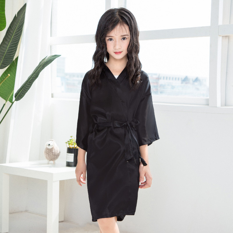 Foreign Trade Children's Solid Color Silk Lace-up Nightgown Unisex Show Robe for Men and Women
