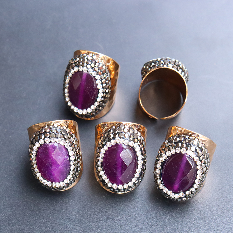 Natural Amethyst Cut Ring Original Stone Crystal Handmade Miniature Inlaid Rhinestone DIY Jewelry Ring Cross-border Europe and America