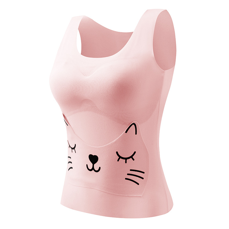 Girls' Intimates for the Developmental Period, Students in Middle and High School, Seamless German Velvet Warm Vest with Breast Pads, Girls' Pocket Bra