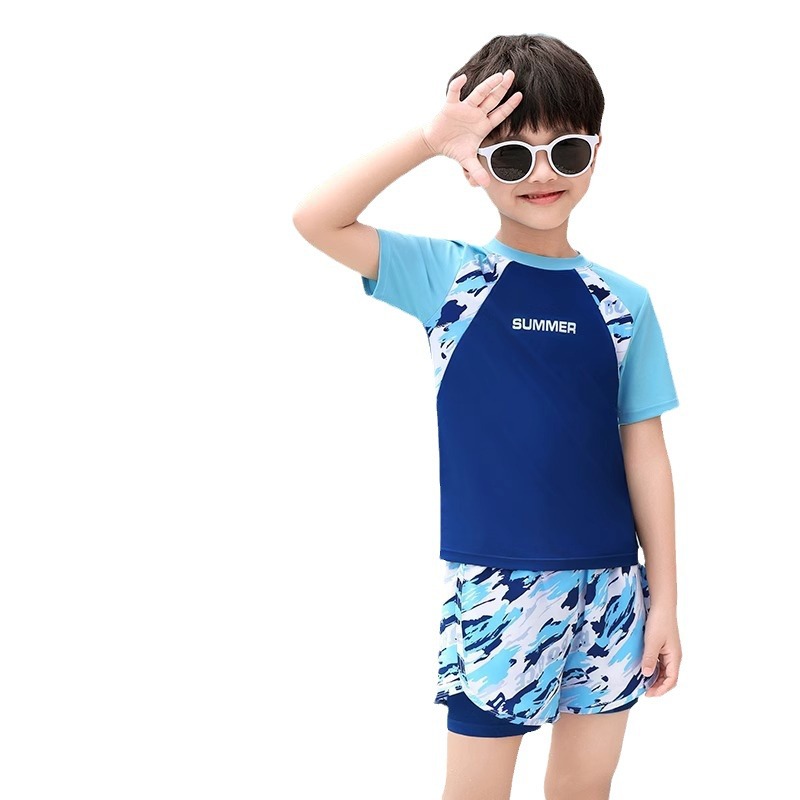 Children's Swimsuit Boys Split Double-Layer Swimsuit Swimsuit 2025 New Summer Big Boy Teenager Boys suit
