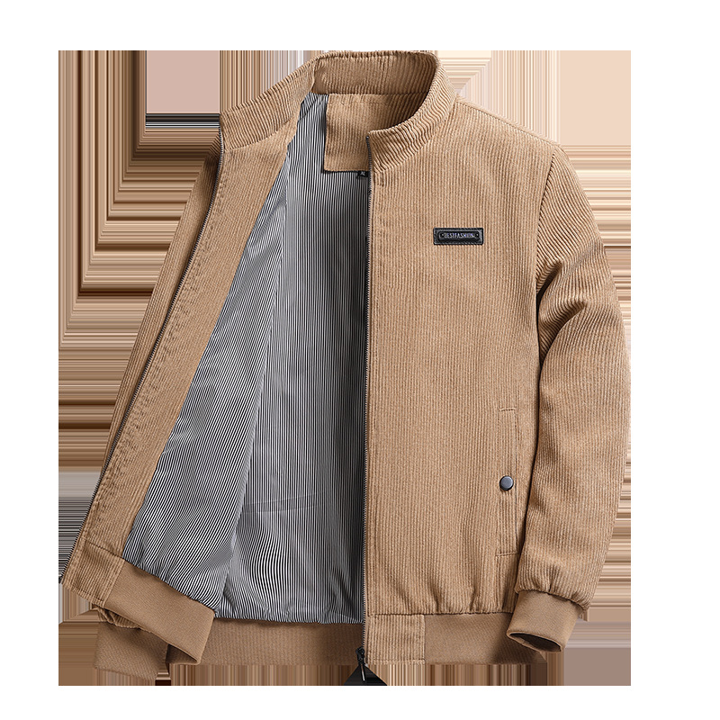 Cross-Border Men's corduroy coat thin cotton-padded coat middle-aged stand collar jacket work clothes thin spring and autumn new top