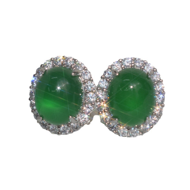 high quality egg noodles natural green chalcedony earrings Joker classic green chalcedony earrings factory wholesale fashion new