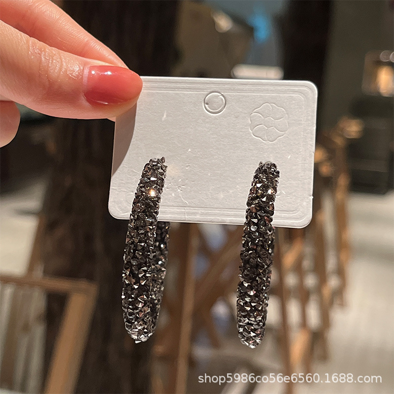 S925 Silver Needle New Trendy Internet Celebrity Popular Large Round Earrings Earrings High-End Full Diamond Elegant Circle Earrings