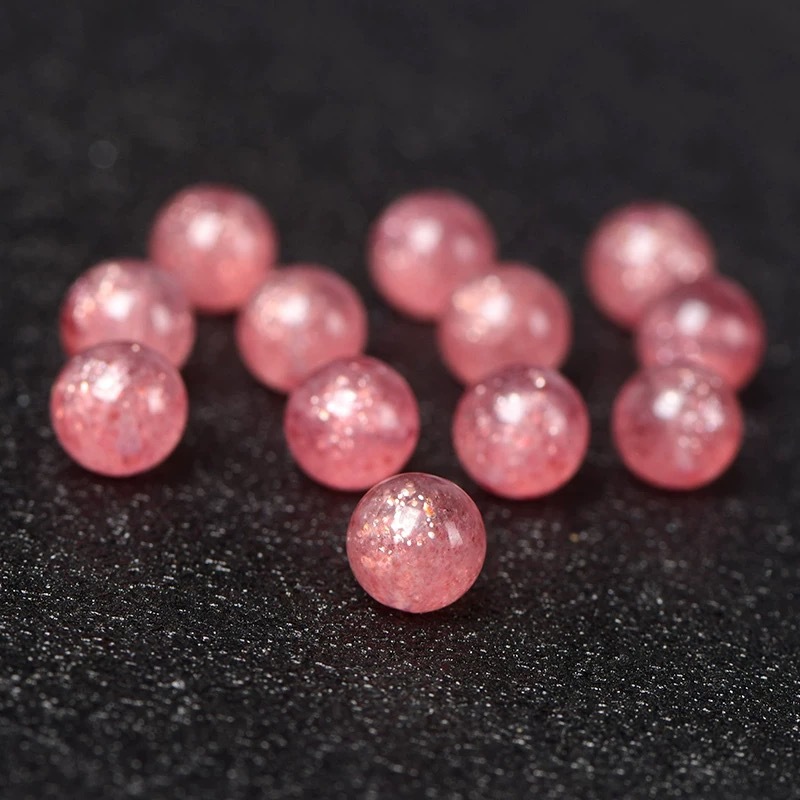 7A Natural Strawberry Crystal Loose Beads DIY Crystal Jewelry Accessories Material Beads Round Beads Single Beads