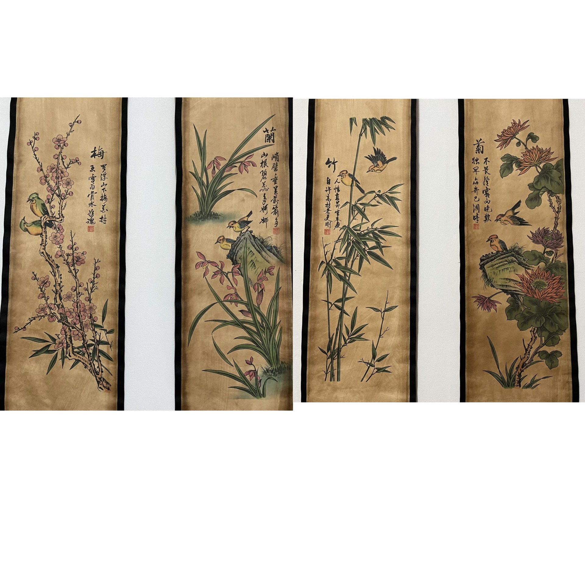 Antique old celebrity antique calligraphy and painting four even mural figure landscape four screen hanging painting antique collection