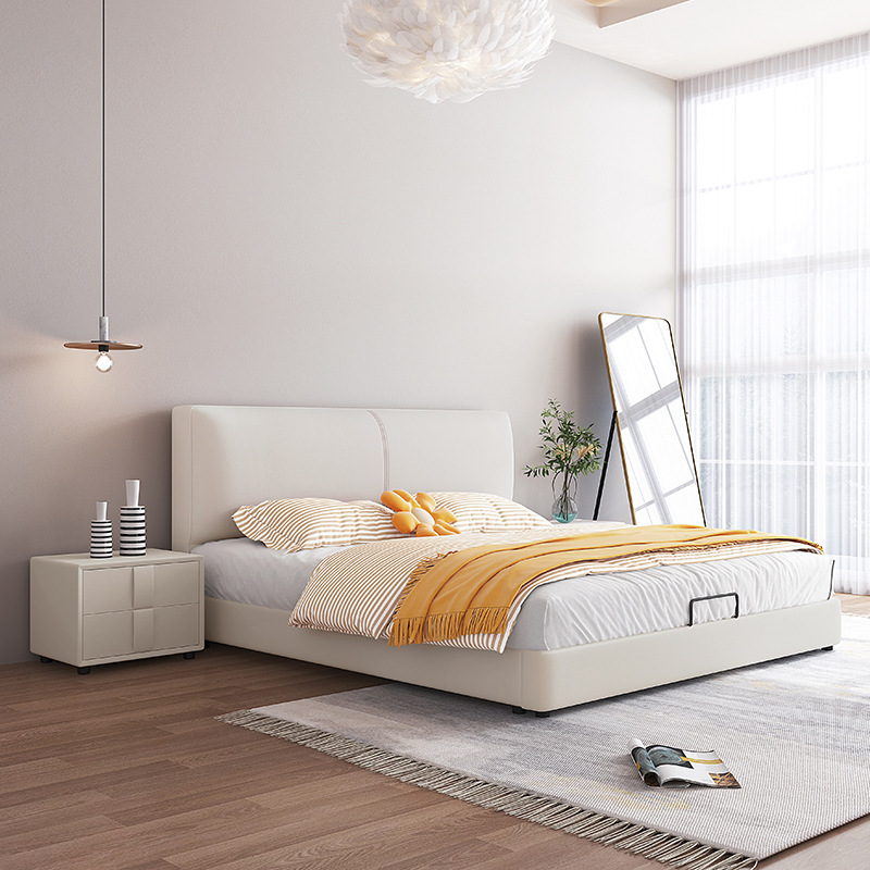Wholesale small apartment leather bed modern simple floor storage drawer type master bed Italian minimalist soft double