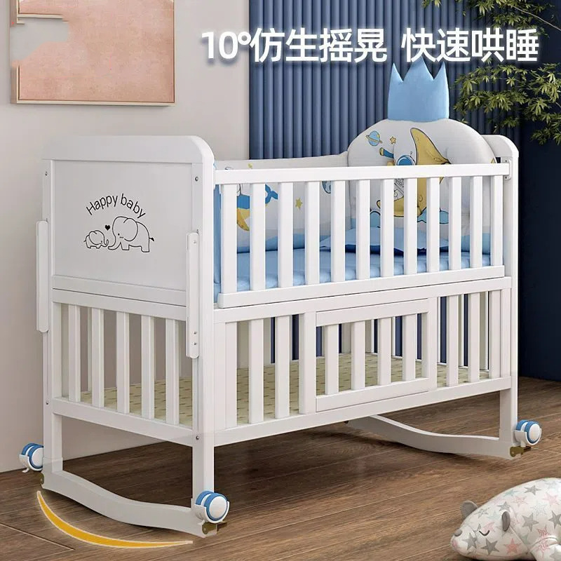 White Solid Wood European Style Crib Removable Treasure Multifunctional Cradle Kidsren's Splicing Large Bed Newborn Bb