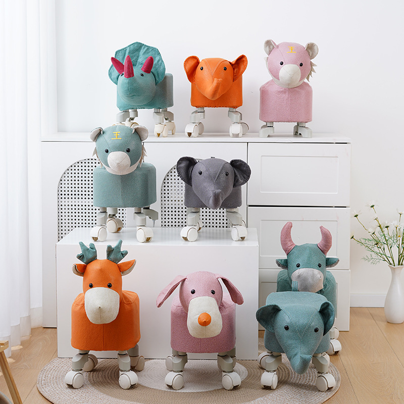 Cute Children's Animal Stool Technology Cloth Removable and Washable Soft Bag Animal Pulley Small Stool Living Room Home Shoe Changing Stool
