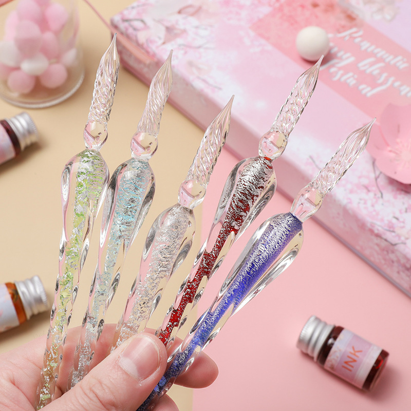 Glass Pen Dipped in Water Pen Cherry Blossom Color Ink Signature Pen Student Popular Gift Stationery Pen Dipped in Ink Gift Box Set