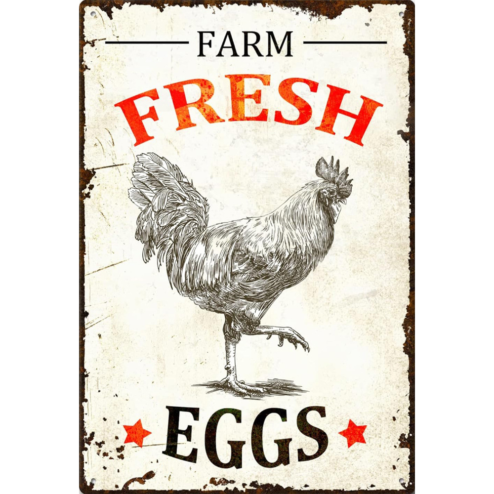 Cross-Border Retro Creative Tin Painting Aluminum Plate Painting Farm Chicken Coop Eggs Personalized Wall Decoration Decorative Painting Wholesale
