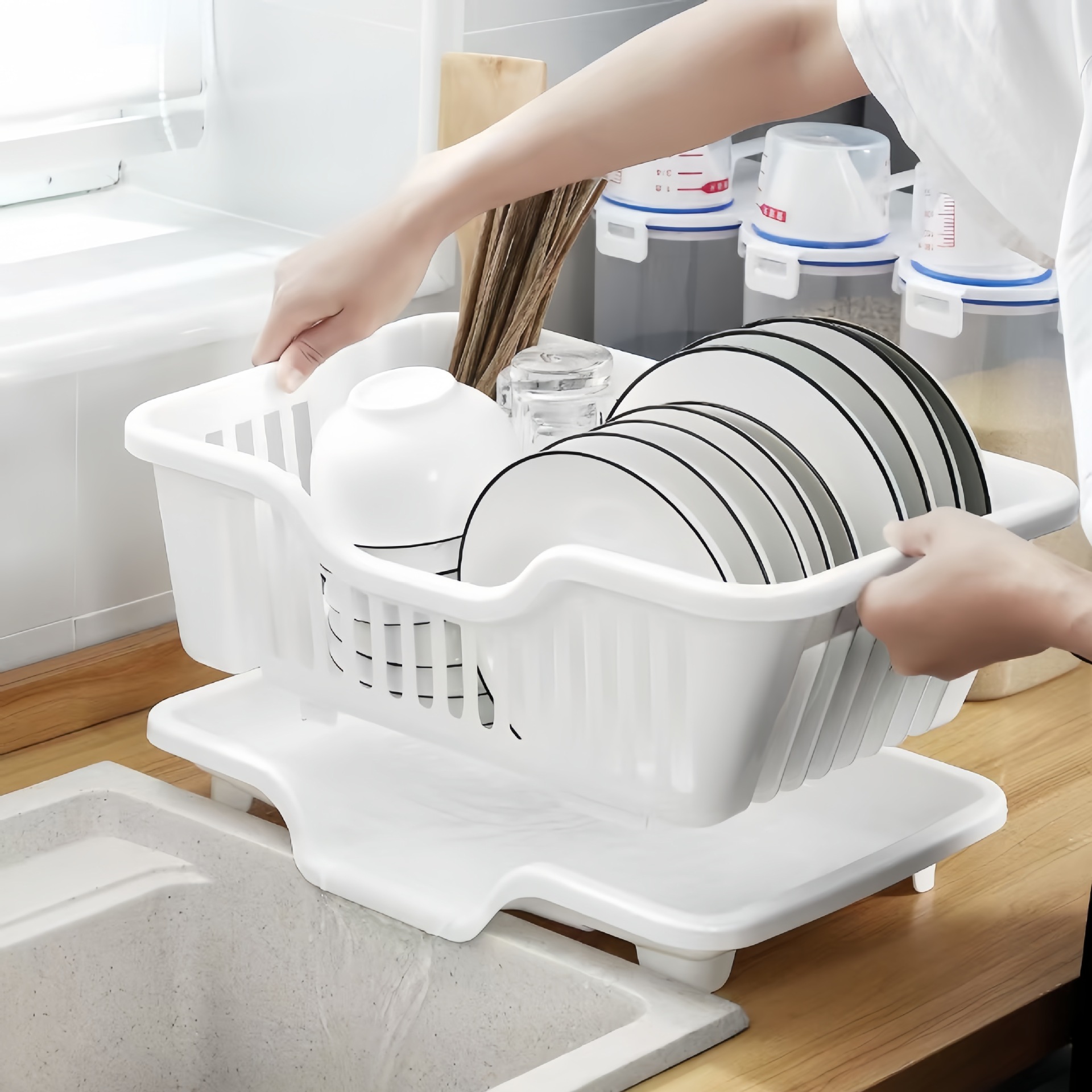 Kitchen Drain Dish Rack Large Dish Storage Rack Household Bowl Storage Box Storage Rack Bowl Chopsticks Drain Tray