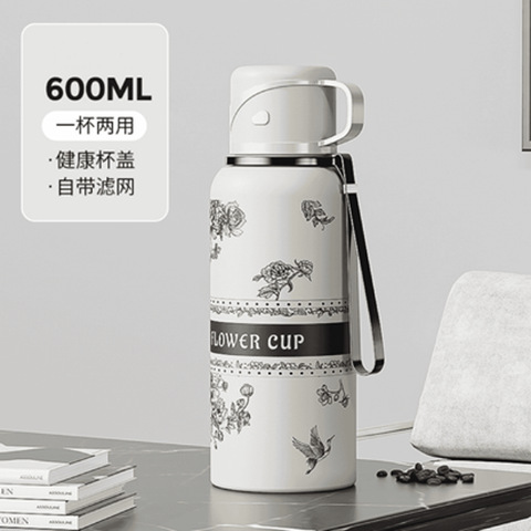 [cup lid can drink water] peony huayu 316 stainless steel autumn and winter thermos cup outdoor portable tea cup