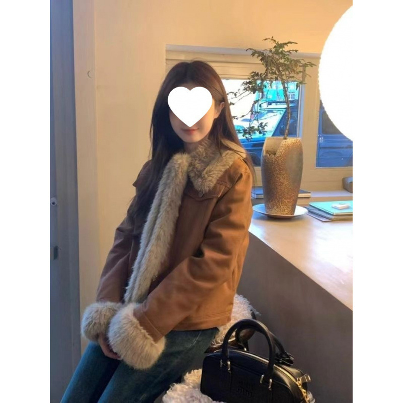 2025 Winter New Maillard Brown Retro Suede Leather Jacket Women's Short Age-Reducing Young Jacket