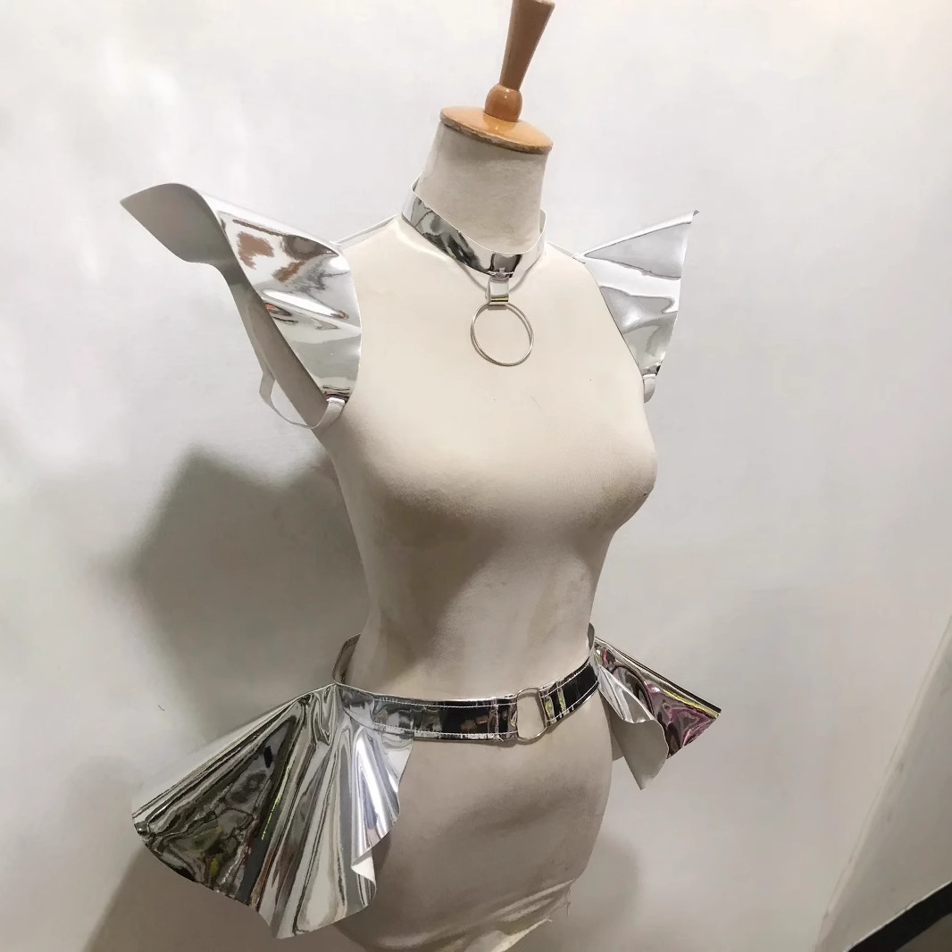 European and American Cross-border Laser Colorful Leather Shoulder Wing Bound Belt Stage Performance Waist Chain Trendy Belt