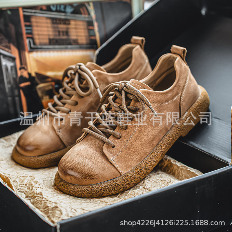 Мужские повседневные кожаные туфли весна и осень новые натуральные кожаные британские винтажные толстосоленные инструменты мягкие кожаные низкие однослойные туфли для мужчин