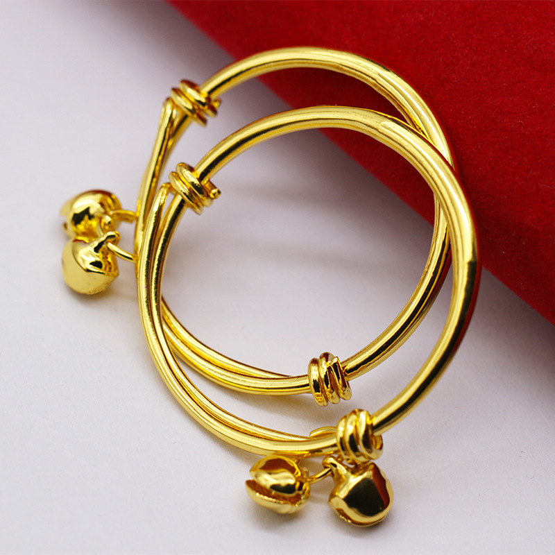 High Imitation Glossy Baby Bracelet with Bell Child Silver Bracelet Bracelet Wholesale Children's Bracelet Push-Pull Factory Direct Sale
