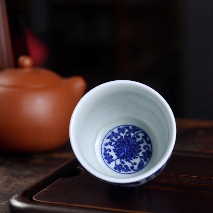 Blue and White tangzhilian Cup Jingdezhen ceramic personal Cup for men and women Chinese tea cup for guests tea cup single Cup