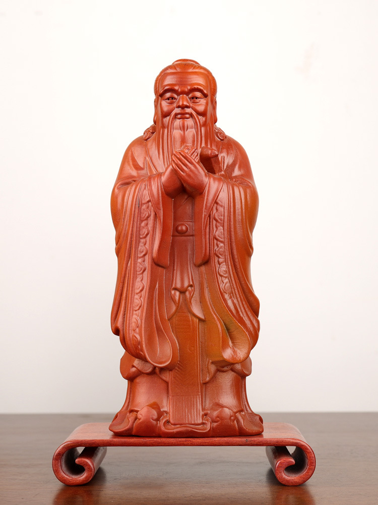 Confucius Like Ornaments Peach Wood Wenchang Tower Manjusri suit Wood Carving Teachers Desktop Send Teachers Send Gifts Living Room Study