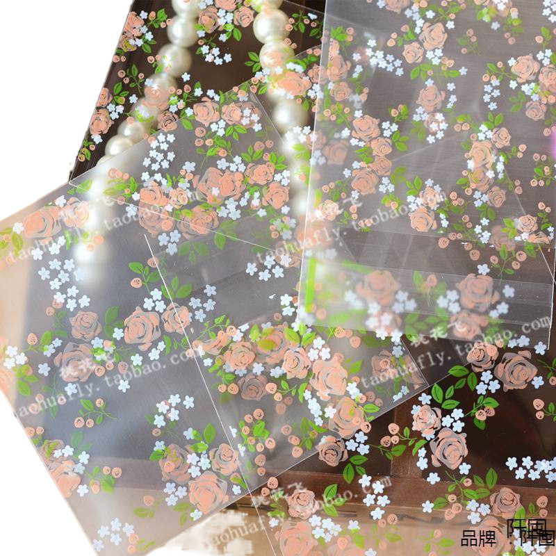 , Green Leaf Rose Self-Adhesive Bag Thickeneded Frosted Transparent Optional 7*7Cm/10*10Cm Small Gift Decoration Wholesale