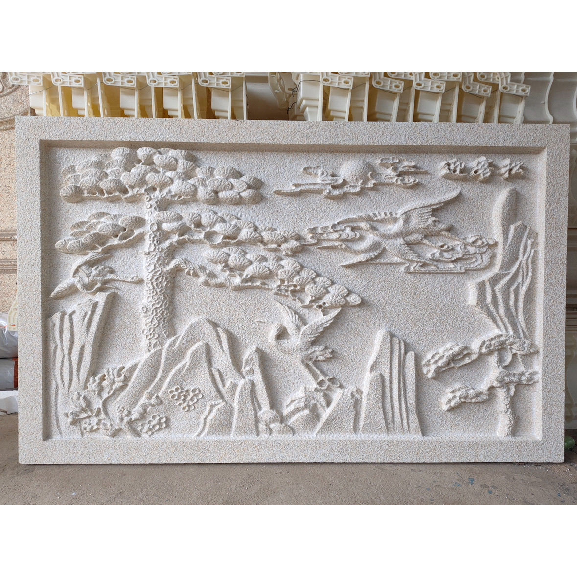 Eps Foam Relief Shadow Wall with the Character "Fu" for Welcoming Door, Chinese-Style Antique Villa Exterior Decorative Painting, Carved Square