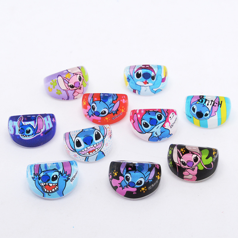 Korean Style Children's Ring Cartoon Stitchai Acrylic Ring Girl Baby Toy Jewelry Kindergarten Small Gift