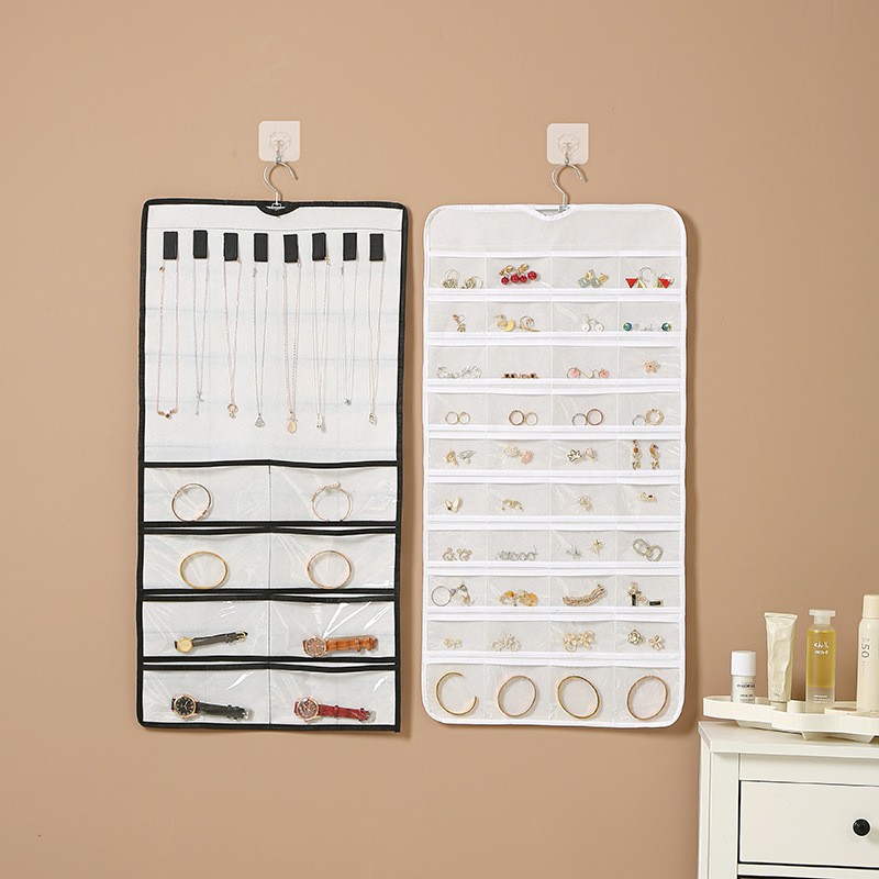 Jewelry storage hanging bag multi-functional double-sided transparent display hanging bag dustproof anti-oxidation wardrobe door rear finishing hanging bag
