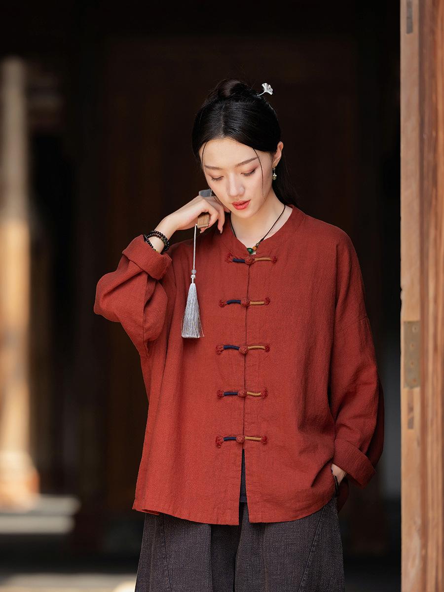 25 новых оригинальных хлопковых и льняных женских вещей в ретро национальном стиле с контрастной кнопкой, оберточный кардиган, женская жакет из рами