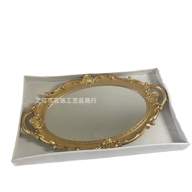 New shooting props Oval Retro Mirror tray dressing table cosmetics storage tray Amazon export