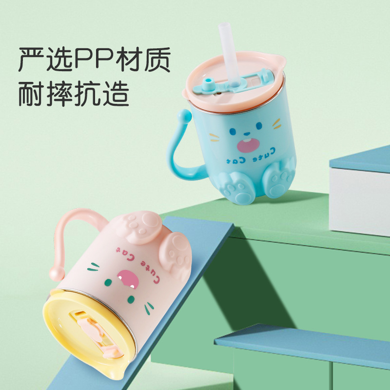 316 Stainless Steel Milk Cup Learning Drinking Cup Baby Drinking Water Cup with Lid and Graduated Straw Children's Drinking Water Cup