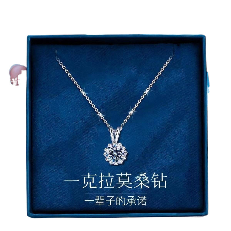 Authentic sterling silver s925 silver clavicle 1 karat necklace female summer moissanite temperament diamond pendant birthday genuine goods