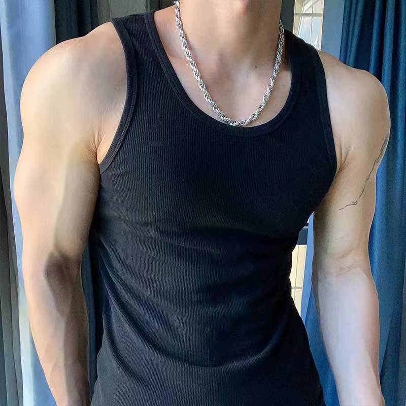 American Style I-shaped Vest Summer Men's Sports Fitness Thick Thread Men's Sleeveless Training Elastic Slim-fit Sweat Absorbing Breathable