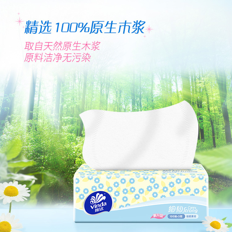 Vinda Tissue Paper Thin Tough 3 Layers 100 Sheets 20 Packs Facial Tissue Toilet Paper Napkins Tissue Paper Full Box Batch