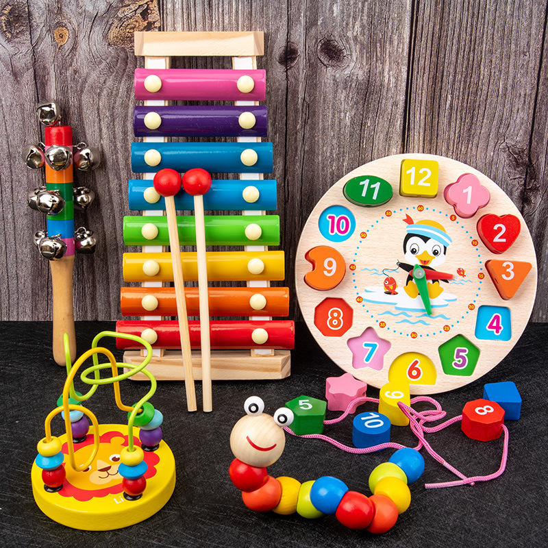 Early Education Baby Building Blocks Infant Children's Educational Toys Customized Wooden Beads Playing Intelligence Musical Instruments for 0-3 Years Old