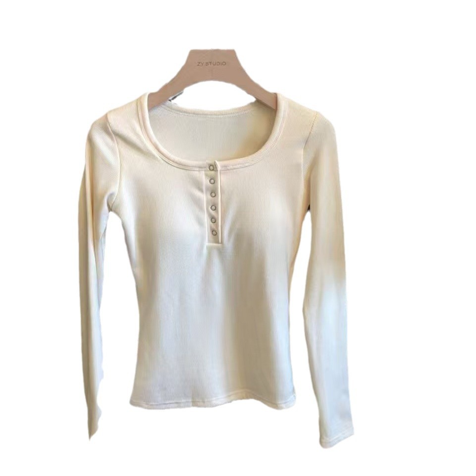 Square Collar Long Sleeve Early Autumn Warm Clothing Women's New Inner Base Shirt Women's Slim-fit Top with Chest Pad Women's Knitwear