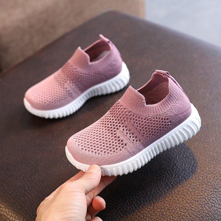 Spring and Autumn Color-Blocked Breathable Student Shoes for Older Children, Trendy Casual Shoes, Korean Style Boys' and Girls' Export Fly-Knit Sneakers