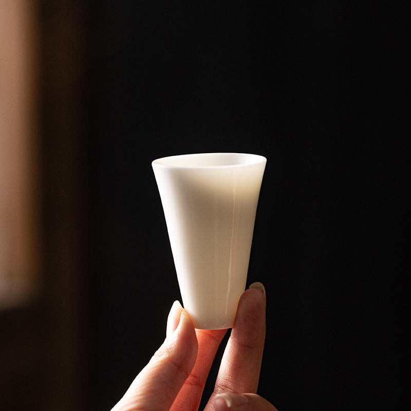 Dehua suet jade fragrance cup white porcelain high-end home master cup kung fu tea set small tea cup with coaster tea cup