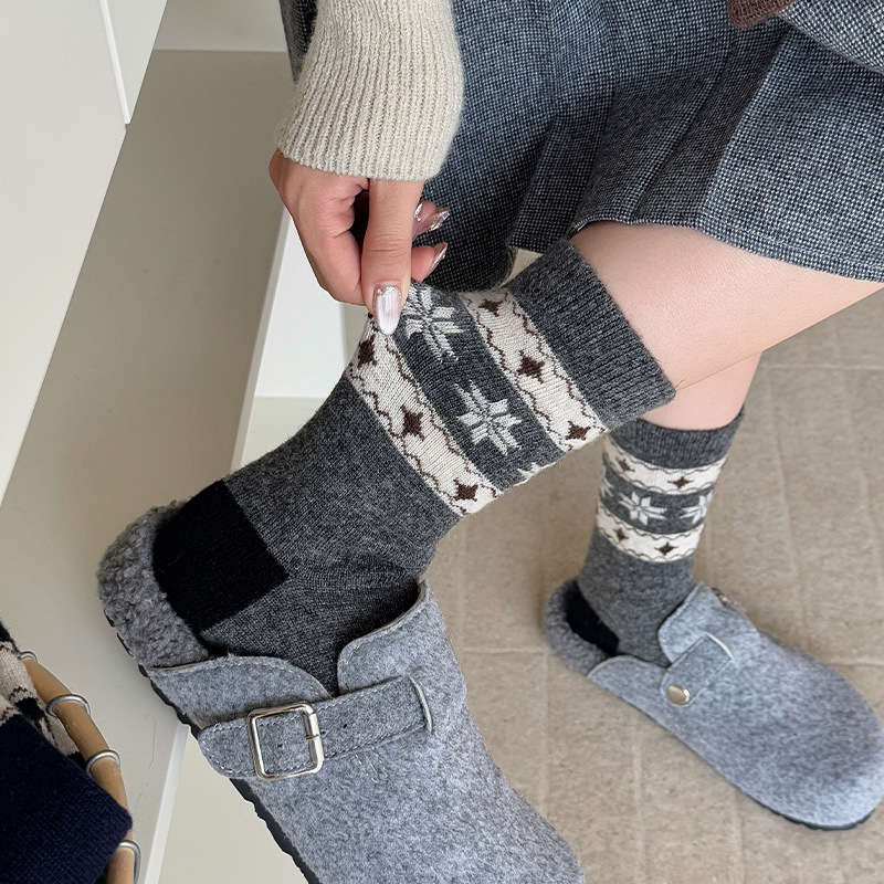 Новые носки из шерсти средней длины с рисунком Fair Isle для женщин, теплые и утолщенные носки