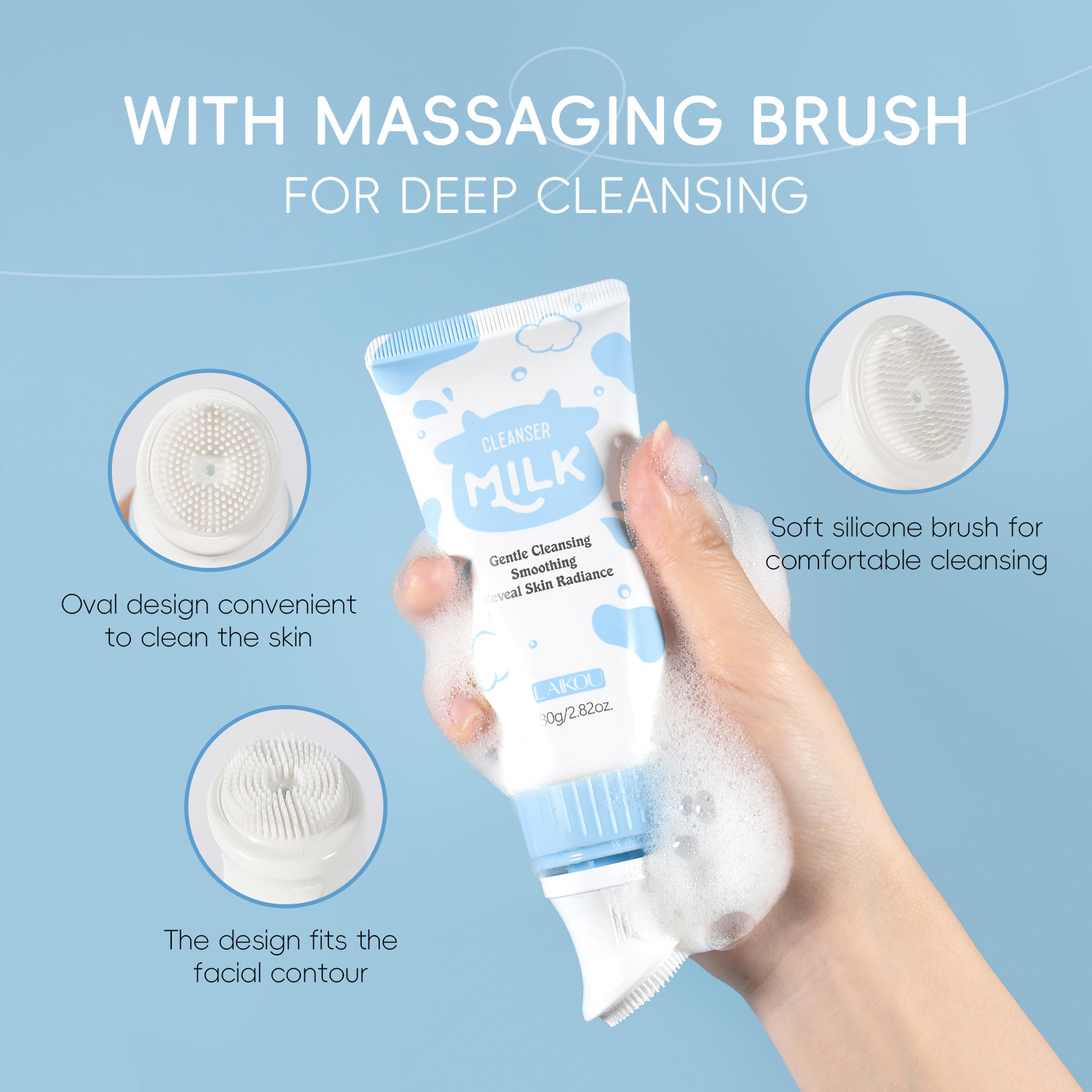 Cross-Border Laikou Milk Facial Cleanser 80g Hydrating, Moisturizing, Cleansing Pores and Moisturizing Cross-Border Export Facial Cleanser