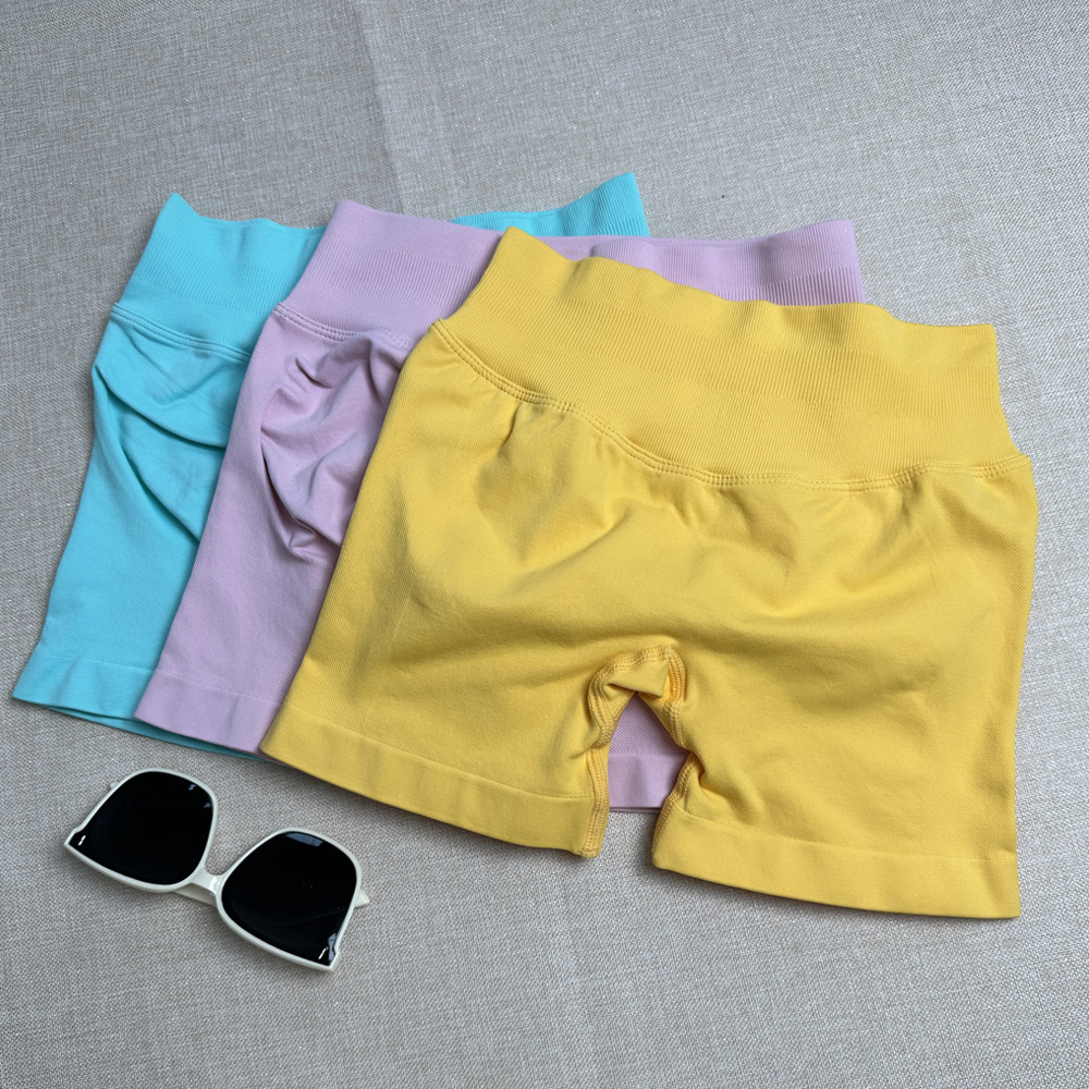 Cross-Border Candy-Colored Three-Section Waist Tight Shorts, Butt-Lifting Seamless Low-Waist Three-Quarter Pants, Fitness Quick-Drying Yoga Shorts
