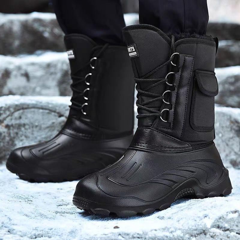 Fishing Shoes Men's Winter Outdoor Velvet Thickeneded Warm and Cold-Proof Car Wash Ice Fishing High-Top Long Snow Boots Men's Export