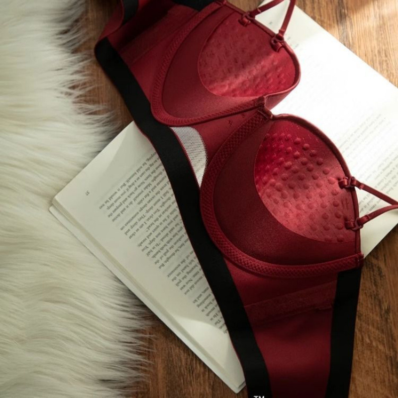 French Red Retro Underwear Women's Autumn and Winter Wedding Bride's Y-Shaped Strap Small Chest Push-up Large Bra