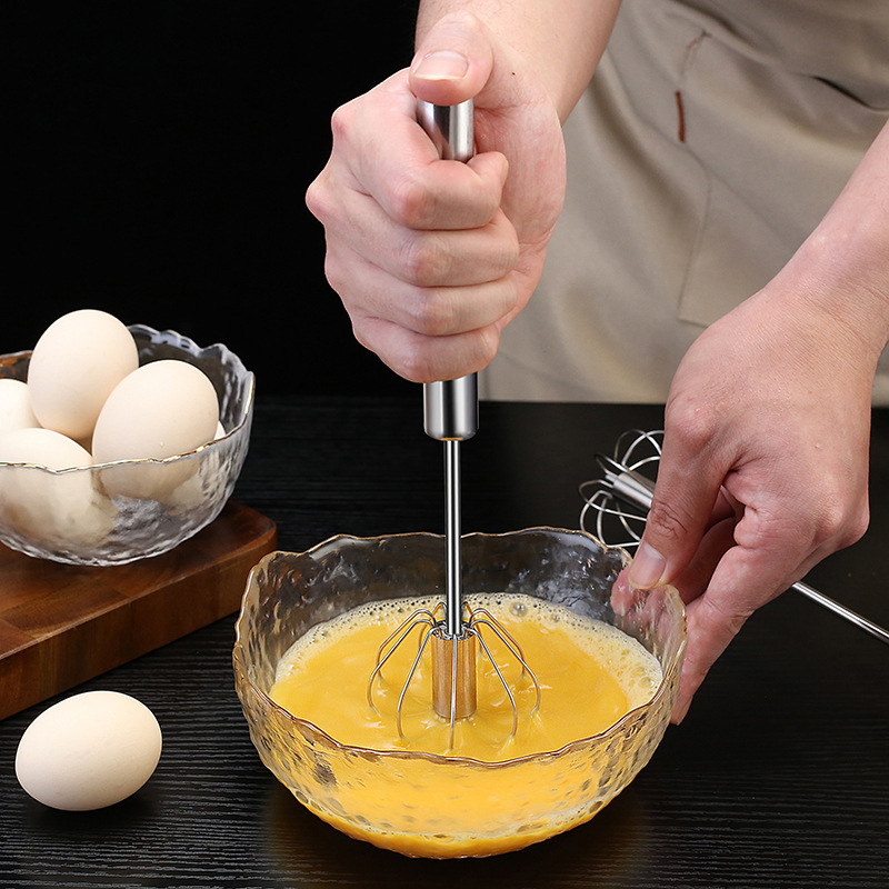 Household Stainless Steel Semi-Automatic Rotating Egg Beater Kitchen Baking Tools Stainless Steel Manual Push-Type Egg Beater