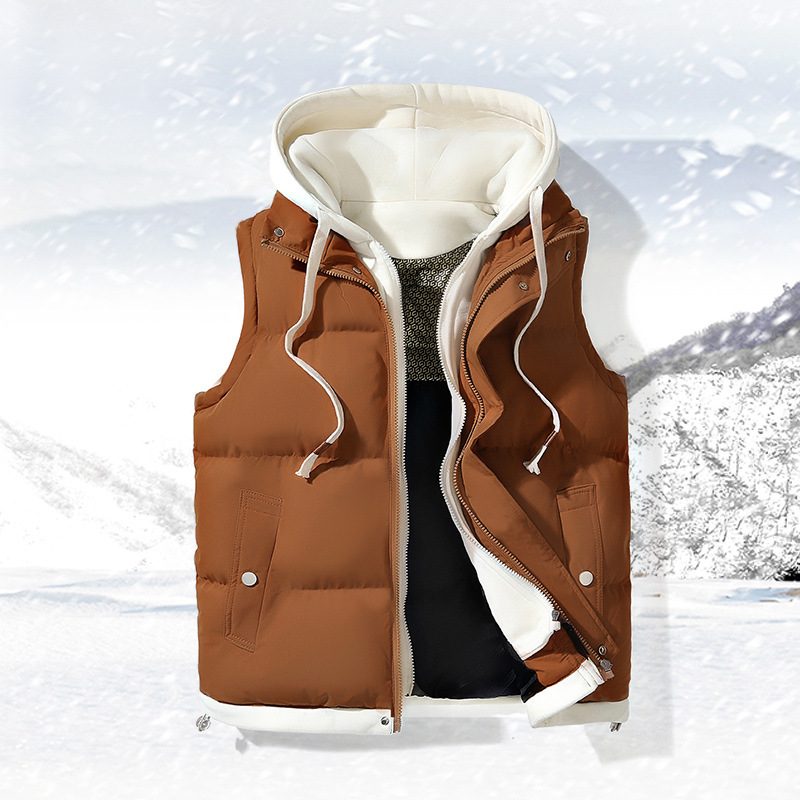 Пуховик-жилет для мужчин и женщин, свободный и универсальный, модный, утолщенный жилет с стоячим воротником и капюшоном