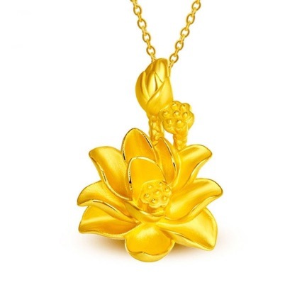 High Imitation Golden Lotus Pendant Women's Necklace Internet Celebrity Lotus Necklace New Golden Lotus Pendant